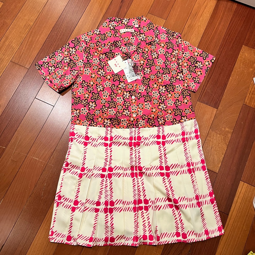 Uniqlo x MARNI Open Collar Button Down Pleated Dress Size XS - Brand New In Pink